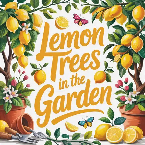 lemon trees in garden u0o6y 10, Abstand, Anbau, Container, Erntegeheimnisse, Gärten, Gartenpflege, mediterran, Pflege, Planung, Zitronenbäume, Zitrusfrüchte, Zonen 9