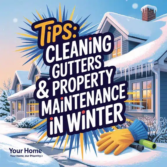 winter property maintenance tips 671yb Dachrinnen, Dachrinnenreinigung, Frost, Handschuhe, Immobilienwartung, Leiter, Reinigung, Schutzbrille, Spätherbst, Werkzeuge, Winterimmobilienpflege, Wintermantel, Wintertipps