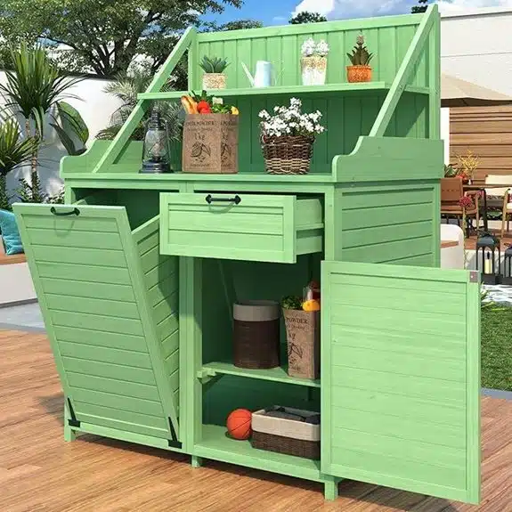 Die 15 besten Geräteschuppen aus Holz, die Ihre Werkzeuge sicher und trocken aufbewahren Fundament 5 Gartenschrank aus Holz mit Regalen (grün)